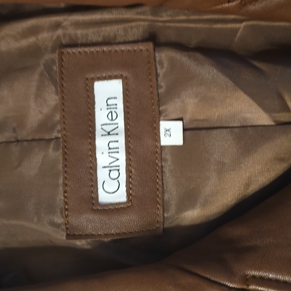 Calvin Klein Brown Leather Moto Jacket with Asymmetrical Zipper - Picture 2 of 6